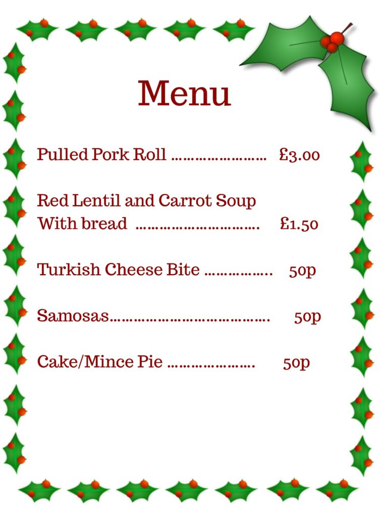 Christmas Carol Concert food menu, Hollyfield School PTA